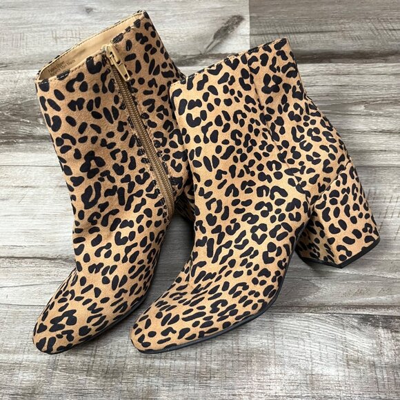 BAR III Gatlin Closed Toe Block Heel Leopard Ankle Boots Brown Women’s Size 8.5 - Picture 3 of 11